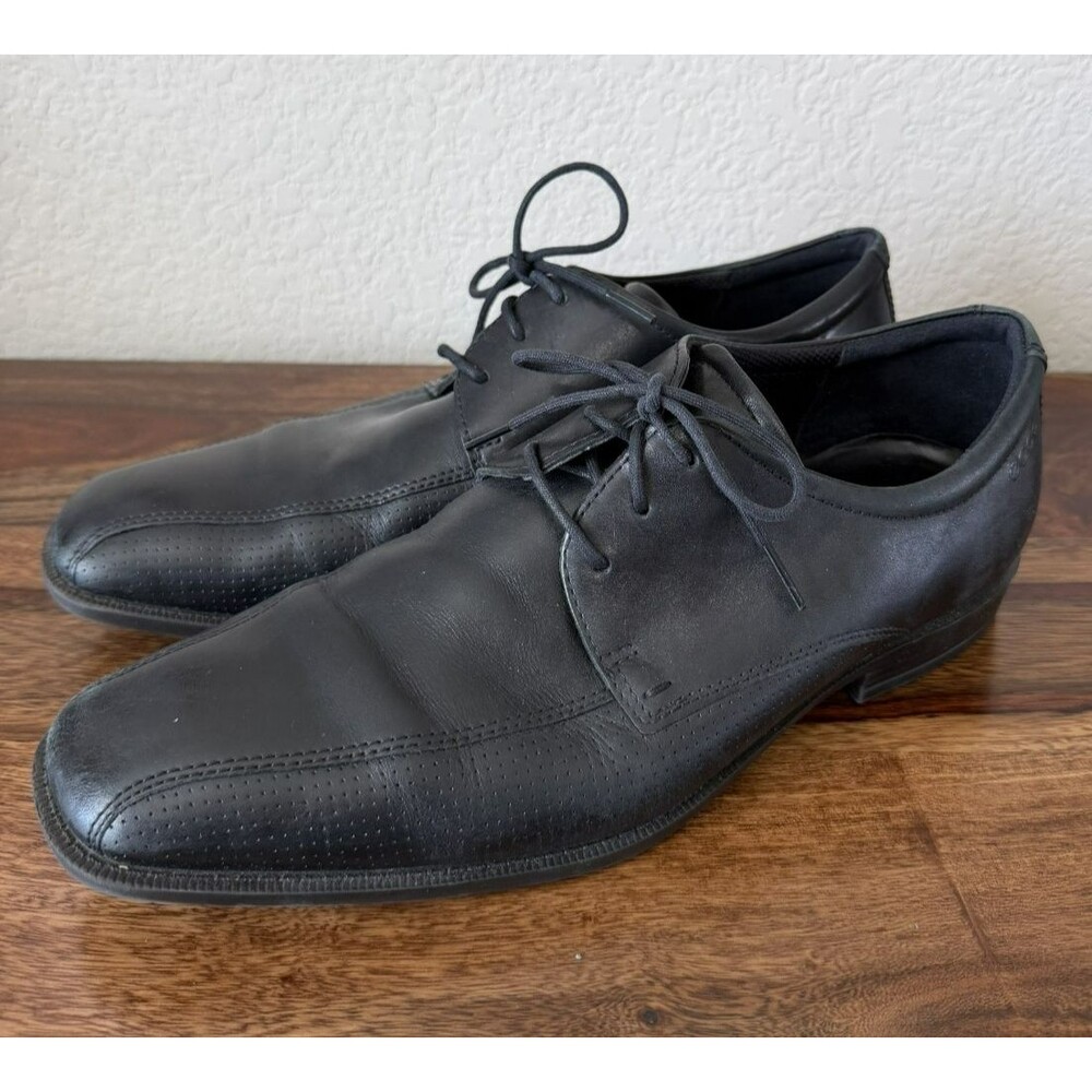 Ecco Mens Cap Toe Oxford Shoes Black Leather Lace up EU 43 / US 9